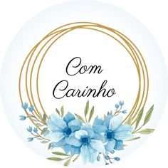 a white plate with blue flowers and the words com caunihoo on it