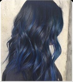 Dark Blue Hair Highlights, Blue Colour Hair, Blue And Black Hair, Icy Blue Hair, Electric Blue Hair, Highlights Ideas