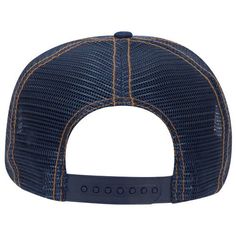 Denim trucker hat with mesh back panel and a snapback closure. Name Plate, Bouldering, Trucker Hat, Mesh, Hats