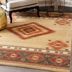 Union Rustic Oswego Beige/Red Area Rug Rug Size: Rectangle 8' x 10' Red Rectangle, Southwestern Rug, Southwestern Area Rugs, Solid Area Rugs, Camper Decor, Rustic Rug, Area Rug Sizes, Luxury Rug, Rustic Rugs