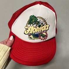 Florida Trucker Hat. Never Worn. Great Condition! Free Shipping On Any Bundles! Always Open To Reasonable Offers! Any Questions Or Additional Pictures Wanted Please Feel Free To Message Me :) Red Cap For Vacation, Casual Red Hat One Size, Fun Red Hat For Spring, Fun Red Hat For Vacation, Casual Red Trucker Hat For Beach, Summer Baseball Cap, Vintage Red Hat For Vacation, Red Vintage Hat For Vacation, Red Trucker Hat For The Beach