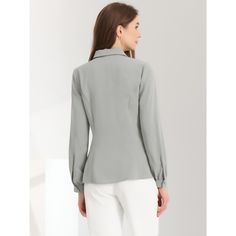 Feel confident flaunting your classic, yet edgy style in this classic peter-pan-collar office shirt. It features the front buttons, long puff sleeves, a Peter Pan collar, and the princess line. his button-up shirt is a polished piece for the weekend and workdays alike. This classic shirt is a regular fit, and that's how this one perfects the beloved staple. It is stylish and is a perfect choice for an office outfit. Bishop Sleeve Blouse, Princess Line, Office Shirt, Office Outfit, Velvet Blouses, The Office Shirts, Edgy Style, Bishop Sleeve, Chiffon Long Sleeve