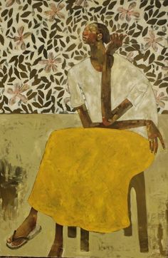 a painting of a woman sitting on a chair