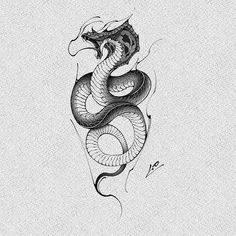 a black and white drawing of a snake