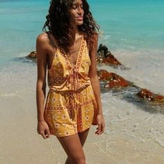 Nwot- Tigerlily Australia. Beachwear Designed With Love In Australia Since 2000. Anja Playsuit In Sunstone Print (Mustard Bohemian) V Neckline With Lace Up Front. V Back Neckline. Size: Us 4 Material: Polyester/Spandex Bohemian Floral Print Jumpsuits And Rompers For Day Out, Yellow V-neck Swimwear For Vacation, Bohemian One-piece Swimwear For Festival, Yellow V-neck Jumpsuits And Rompers For Vacation, Yellow Summer Beach Jumpsuits And Rompers, Yellow Summer Jumpsuits And Rompers For Vacation, Yellow Jumpsuits And Rompers For Beach Vacation, Beachwear Halter Neck Jumpsuits And Rompers For Vacation, Yellow Jumpsuit For Beach Season Vacation