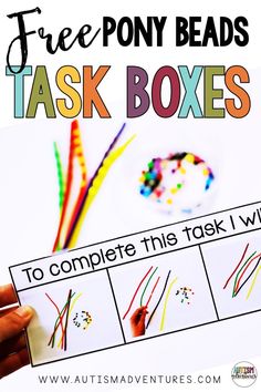 a hand holding a piece of paper that says, free pony beads task boxes to complete this task i will