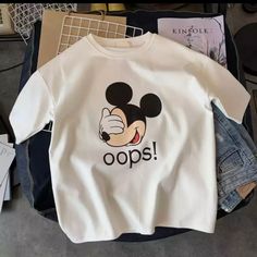 Brand New Oversized T Shirts Women, Different Colors And Sizes Affordable Casual Cartoon Print T-shirt, Mickey Tshirt, Korean Cartoon, Simple Tops, Oversize Women, Cheap T Shirts, Disney Tops, Disney Cartoons, Women T Shirt