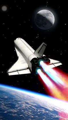 a space shuttle is flying over the earth