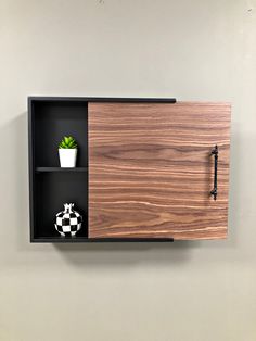 a wall mounted shelf with two shelves and a potted plant