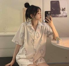 Ootd Rumahan, Korean Pajamas, House Dr, Pijamas Women, Korean Fashion Summer, Cute Sleepwear, Cute Pajama Sets, Cute Pajamas, Print Pajamas