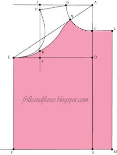 a drawing of a pink top with the measurements for each piece in front and back