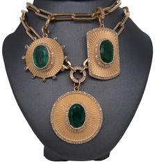 𝓦𝓮𝓵𝓬𝓸𝓶𝓮 𝓽𝓸 𝓛𝓲𝓸𝓷𝓱𝓮𝓪𝓻𝓽 𝓳𝓮𝔀𝓮𝓵𝓻𝔂 𝓢𝓱𝓸𝓹 ♥ Beautiful handmade Emerald & Diamond Pendants, crafted in 14K Gold. The Chain and connectors in the pictures are not included and for display purposes only. *Please check measurements below, items may appear larger on the screen. Emeralds are non treated and have natural imperfections. RECTANGLE EMERALD PENDANT Emerald: 4.95 total carat weight Diamonds: 0.87 total carat weight 20.5mm x 32mm ROUND EMERALD PENDANT Emerald: 5.94 total Handmade Emerald Jewelry In Gold, Diamond Pendants, Emerald Pendant, Emerald Diamond, Diamond Pendant, Chain Bracelet, Charm Pendant, Jewelry Shop, Sale Items