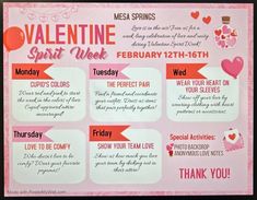 a valentine's day poster with words and pictures on the front, including hearts