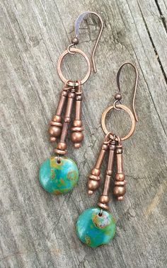 Copper And Turquoise, Boho Jewelry Diy, Rustic Jewelry, Green Jewelry, Earrings Inspiration, Green Earrings, Fine Earrings, Earrings Boho, Jewelry Diy