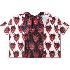 Color Block Demons Loose Shirt Couples Top Features：  Product ID:SS0050 Material:Polyester Season:Summer Color:White  Size Chat： White Camp Collar Top With All Over Print, Red Graphic Print Shirt With Camp Collar, Black Printed Collared Tops, Collared Tops For Summer Streetwear, Red Camp Collar Top With Graphic Print, Black Camp Collar Top For Streetwear, Collared White Tops With All Over Print, Red Collared Top With Graphic Print, Red Graphic Print Collared Top