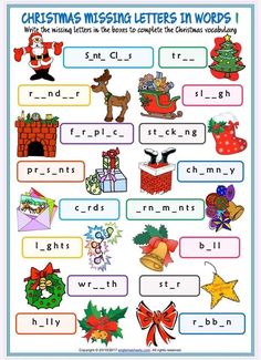 christmas missing letters in words worksheet for kids to practice their english language skills