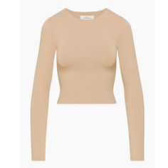 Size: Medium Color: Soft Tan Nwt Babaton Contour Long Sleeve Shirt Beige Fitted Long Sleeve Blouse, Fitted Beige Long Sleeve Blouse, Beige Stretch Long Sleeve Blouse, Beige Long Sleeve Tops For Spring, Chic Cropped Neutral Tops, Chic Neutral Cropped Tops, Fitted Beige Long Sleeve Top, Beige Stretch Crew Neck Blouse, Beige Crew Neck Blouse For Fall