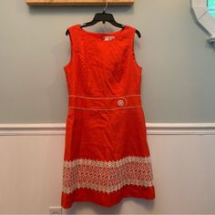 Nwt Alexandra Bartlett Dress. Women’s 14. Beautiful Dress With Retro Feels. Lots Of Texture And Detail. Zipper Back. Coral Color. Embroidered Midi Dress, Linen Midi Dress, Midi Dress Summer, Orange Cream, Linen Dresses, Coral Color, Beautiful Dress, Black Floral, Orange Color