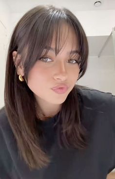 Demi Lovato Bangs, Bangs On Different Face Shapes, Dark Brown Hair With Wispy Bangs, Wispy Bangs Small Forehead, Vicky Valencourt, Foxy Bangs, Front Haircut Styles, Wispy Bangs Shoulder Length Hair, Different Type Of Bangs