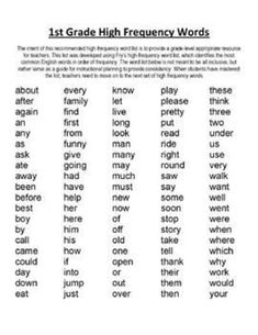 the first grade high frequency words are shown in this worksheet