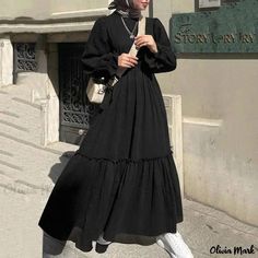 Olivia Mark - Elegant Solid Colored Maxi Dress with a Fashionable Flounce Hem and Sleeve, in a Vest Dress Style Black Camisole Dress, Elegant Maxi Dress, Belted Midi Dress, Brown Outfit, Camisole Dress, Round Neck Dresses, Crewneck Dress, Mini Wrap Dress, Dress With Cardigan