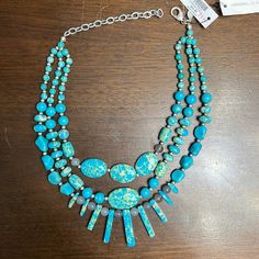 Blue Beaded Necklace, Chico's, Originally $55, Never Worn Leather Statement Necklace, Antique Silver Necklace, Beaded Bib Necklace, Chicos Jewelry, Beaded Tassel Necklace, Blue Beaded Necklace, Gold Long Necklace, Circle Pendant Necklace, Jewelry Blue