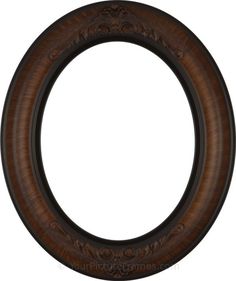 an oval wooden frame on a white background