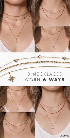 Discover the first of it's kind, patented connectors made for you to layer with ease. Switch layers, change lengths and mix pieces for multiple looks! See how to layer like a pro. #layerednecklace #layeringnecklace #daintynecklace #goldlayerednecklace Minimalist Necklaces, Necklaces Unique, Layered Choker Necklace, Choker Chain, Jewelry Tattoo, Star Pendant Necklace, Art Deco Jewelry, Jewelry Inspo, Dainty Jewelry