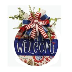 Welcome Sign At The Door On July 4th Independence Day Summer Decorations Crown Patriotism US Flag Front Door Porch Walls Home Walls And Outdoor Decorations With Features: Scope of application  well fit to hang at the position of front door, back door, room door, wall position near the entrance, even can use it in cafe and restaurant, and business, applied to decorate the house, greet guests. QUALITY AFTER- SERVICE If you do not satisfy with our products or . We would work out a satisfactory solution to your problem. Signs come with Wreaths. Keep your front door seasonal and stylish with this decorative door hanger.Perfectly fit to hang at the position of front door, back door, room door, wall position near the entrance, even can use it in cafe and restaurant. Crafted from quality materials Farm Porch, Wooden Door Sign, Memorial Day Decorations, Door Hanging Decorations, Wooden Door Signs, Door Porch, Front Door Porch, Porch Wall