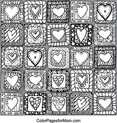 a black and white drawing of hearts in squares on a sheet of paper with the words love