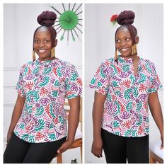 Purple Ankara African Print Top Blouse With Buttons, African Women Wears, Summer Blouse Top, African Tunic Top, African Shirt, Short Sleeve This beautifully crafted classy, easy-to-wear ankara top is made with 100% cotton African wax print floral fabric.  Features: - 100% Handmade - Short sleeve -Button  Buyers can request customization if the measurement is different from the standard.  Production takes 3-5 business days and delivery takes 3-5 business days in most countries. Standard Size Meas Printed Short Sleeve Blouse For Work, Multicolor Collar Blouse For Work, Multicolor V-neck Blouse For Work, Multicolor V-neck Workwear Blouse, Multicolor Printed Blouse For Work, Multicolor Printed Workwear Blouse, Multicolor Printed Blouse With Collar, Multicolor Printed Split Neck Top, Multicolor Short Sleeve Tops For Work