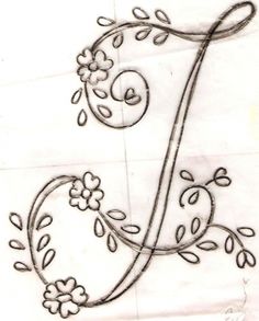 the letter j is made up of flowers and vines with leaves on it's sides