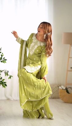 #Women #Pakistani #WinterSummerAndSpring #Handmade #SalwarKameez #India #RoundNeck #Green #EmbroiderySequenceWork #Silk #YesFullyStitched #IndianDesigner Full Sleeve Top, Sequence Work, Dupatta Set, Salwar Kameez Designs, Silk Lehenga, Interview Outfit, Indian Outfit, Casual Dinner Outfit, Indian Design