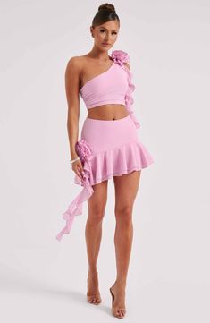 Daina Mini Skirt - Pink ��– Babyboo Fashion Homecoming Dresses Corset, White Dress Spring, Midi Dress Wedding Guest, Pretty Skirt, Split Long Dress, Layered Fabric, Pretty Skirts, Maxi Dress Sale, Pretty Top