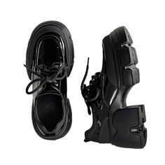 Black glossy platform shoes with a chunky sole and lace-up front Material: Vegan Leather Run small, please review the sizing information Aesthetic Sneakers, Heels Platform, Box Shoes, Soft Aesthetic, Aesthetic Shoes, Mary Jane Heels, Shoes Shop, Grunge Aesthetic, Platform Shoes