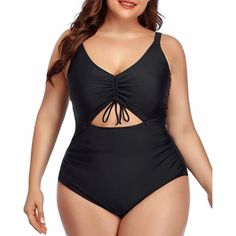 Nwt Daci Women Plus Size Cutout One Piece Swimsuits Color: Black Size: 20w V-Neck Design; Drawstring Cut Out Front Adjustable Straps; Hook Back Closure High Waisted Ruched Bottom 82% Nylon, 18% Spandex Hand Wash Only Measurements: Bust: 46.5-48.5" Waist: 39.5-41.5" Hips: 48.5-50.5" Large Size Swimwear, Modest Bathing Suit, Black Monokini, Cutout One Piece, Ruched Swimsuit, High Waisted Bathing Suits, Plus Size One Piece, Monokini Swimsuits, One Piece Swimsuits