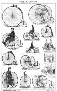 an old bicycle advertisement with many different types of bicycles on it's front wheel