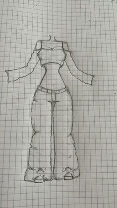 a drawing of a woman's top and pants on graph paper with pencils