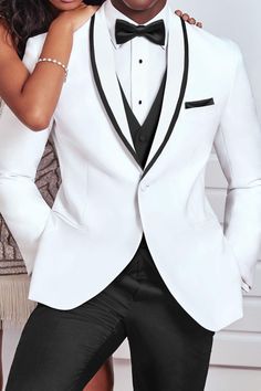 Color: White with Black Trim Lapels Jacket Lapels: Shawl Buttons: 1 Material: Poly-Viscose with 5% Lycra Pattern: Solid Jacket Vents: Side Vents White Tuxedo Jacket, Groom Tuxedo Wedding, Mens Wedding Suits, White Wedding Suit, White Tux, Tuxedo Shoes, White Shawl, White Tuxedo