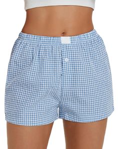 PRICES MAY VARY. Material: Women gingham pajama bottoms made by high quality 95%polyester, 5%cotton fabric. The casual lounge shorts for women are breathable and skin-friendly. Cut from soft fabric for a comfortable fit, brathable and lightweight, y2k going out shorts for women, ginham boxer shorts. Feature: Plaid shorts, elastic waistband with patched label, low waist, plaid print, button front, shorts for women, loose fit, above knee length, pull-on closure, wide leg gingham boxer pajama short Cotton Gingham Pajama Shorts With Elastic Waistband, Gingham Pajama Shorts For Loungewear, Plaid Short Bottoms For Pajama Party, Plaid Shorts For Pajama Party, Going Out Shorts, Y2k Pajamas, Pajamas Shorts, Tiny Shorts, Pajama Short