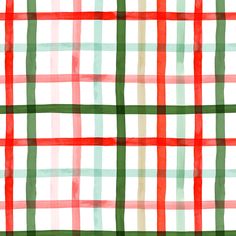 a red and green plaid pattern is shown on a white background with watercolor stains