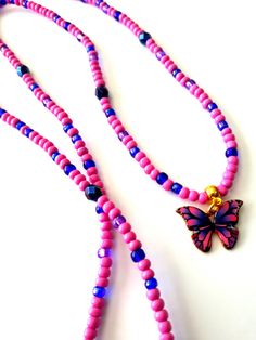 Waist beads made with 4mm pink and blue seed beads, 6mm Czech glass beads, and enamel 'butterfly' charm. Beads are on sturdy elastic cord. Blue Waist Beads, Belly Beads, Enamel Butterfly, Waist Beads, Charm Beads, Beaded Anklets, Belly Chain, Love Charms, Butterfly Charm