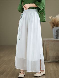 Description Product ID: BT2051491 Material: Tencel, Linen Pattern: Embroidery Season: Summer Style: Fashion, Casual, Retro Occasion: Travel, Dating, Home Party Package included 1 * Pants Size Chart (Asian Size) Please allow 1-3 cm measured error. Size Length Waist Hip M 93cm | 36.6 in 62cm - 108cm | 24.4'' - 42.5 in 132cm | 52.0 in L 94cm | 37.0 in 64cm - 110cm | 25.2'' - 43.3 in 134cm | 52.8 in XL 95cm | 37.4 in 66cm - 112cm | 26.0'' - 44.1 in 136cm | 53.5 in XXL 96cm | 37.8 in 68cm - 114cm | 2 Spring Embroidered Ankle-length Bottoms, Bohemian White Pants With Floral Embroidery, Summer Wide-leg Pants With Floral Embroidery, Embroidered Non-stretch Wide Leg Bottoms, Spring Embroidered Cotton Harem Pants, White Floral Embroidered Wide-leg Bottoms, Spring Embroidered Wide Leg Bottoms, Spring Wide-leg Pants With Floral Embroidery, Embroidered Cotton Harem Pants For Spring