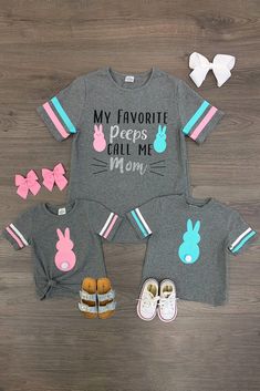 Mom & Kid - My Favorite Peeps Top - RESTOCKED!! - Sparkle in Pink Easter Shirts, Sparkle In Pink, Bunny House, Easter Pictures, Mommy Shirts, Bunny Shirt, Blue Bunny, Call My Mom, Pink Bunny