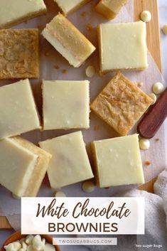 white chocolate brownies on a cutting board