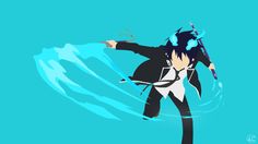 an anime character with long black hair and blue eyes is in the air above water