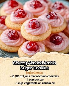 cherry almond amish sugar cookies recipe on a plate