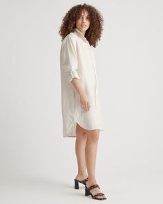 An easy, timeless classic. This shirt dress should be a staple in any wardrobe. Made from 100% European linen and designed to be versatile, with elegant buttons down the front, and two pockets at the waist.  | Quince | Women's 100% European Linen Shirt Dress in Sand, Size XL, Organic Linen Natural Textiles, Linen Tank, Linen Shirt Dress, Dress Beige, European Linens, Quince Dresses, Organic Linens, Lovely Dresses, Linen Clothes