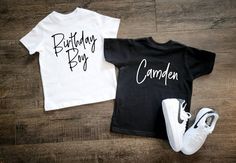 "Birthday Boy Shirt in cool new handwritten font 😊 Includes Free Shipping & Personalization! We pride ourselves on getting these out to you on time for your little ones big day! 😊 Our Current Turnaround time on this listing is 3 to 5 business days! Select our Priority Shipping Upgrade For Super Fast Delivery ! Rush orders are also available. With or without Name and Number on the Back! If you decide on going with the name and number, please leave the name in the \"notes to seller\" section Custom Name White T-shirt For Birthday, Custom Name Crew Neck T-shirt For Birthday, Custom Name T-shirt For Birthday With Crew Neck, Custom Name Short Sleeve T-shirt For Birthday, Boys 10th Birthday, 10th Birthday Shirt, Birthday Party Shirts, Birthday Boy Shirt, 2nd Birthday Gifts