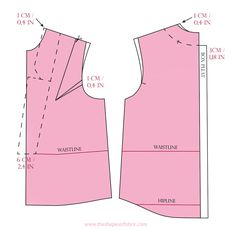 the front and back view of a pink vest pattern, with measurements for each section